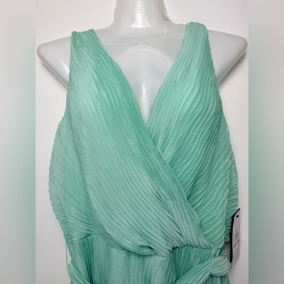 DKNY Mint Green Pleated Wrap High Low Chiffon Belted Dress Women Size 14 Party - Picture 8 of 13